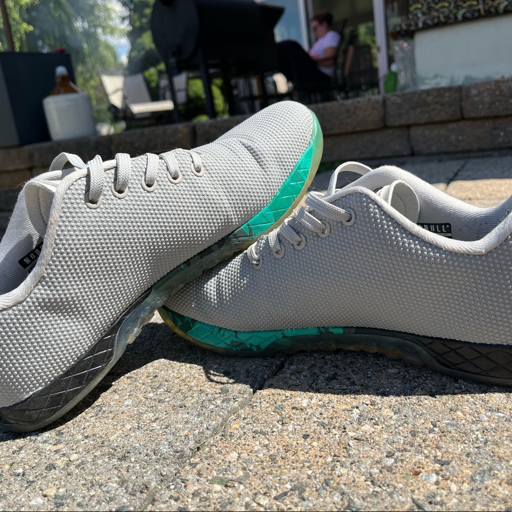 NOBULL Training shoes, Size 10 1/2 Color is Grey with black, green, grey sole